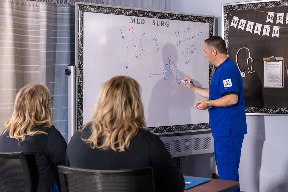 nursing student writing on a white board